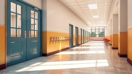 School corridor and classroom.