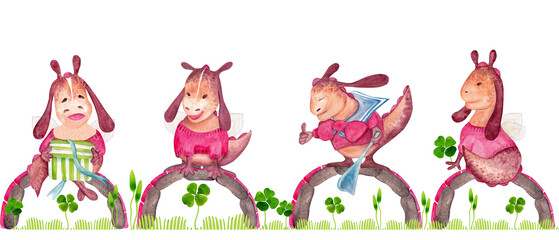 Fairy tale characters set. Original hand drawn illustration of a small dragon. Ideal for decorating children's products