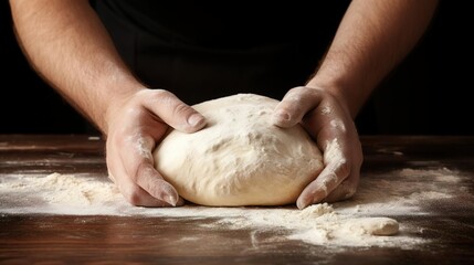 Hands of baker kneading dough isolated on black