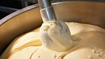 Fototapeta na wymiar Close-up of kneading elastic dough for bread in a kn