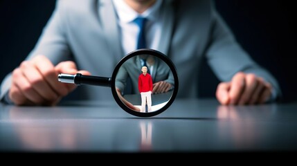 Fototapeta premium Businessman using magnifying glass look at company