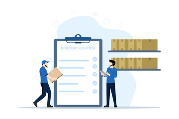 Obraz premium inventory control concept. Warehouse management, managing incoming and outgoing goods. Illustration for websites, landing pages, mobile apps, posters and banners. flat vector illustration.