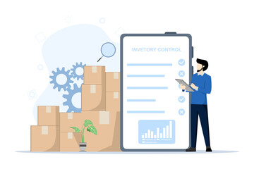 inventory control concept. Warehouse management, managing incoming and outgoing goods. Illustration for websites, landing pages, mobile apps, posters and banners. flat vector illustration. - obrazy, fototapety, plakaty