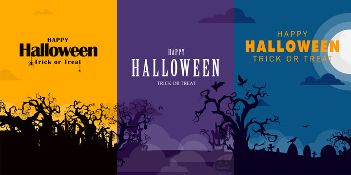 flat minimalist happy halloween vector design illustration background theme design. for banner, poster, social media, promotion