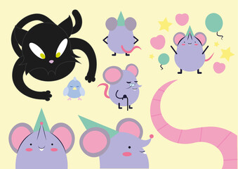 set of funny animals cute pastel color, kids ilustration, vector