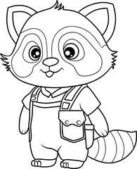 Raccoon cartoon line art for coloring book page