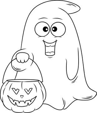 Halloween Ghost Line Art For Coloring Book Page