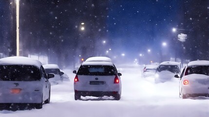 Fototapeta na wymiar 猛吹雪、雪で覆われた街、交通｜blizzard, snowy city, traffic. Generative AI