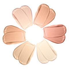 Set of foundation samples in different tones on white background