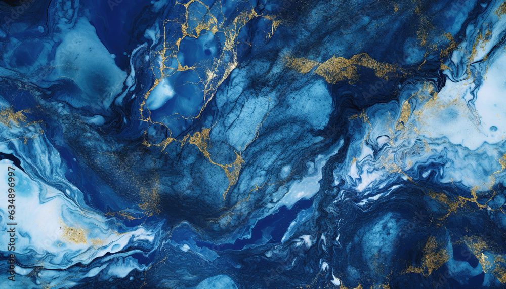 Wall mural marine blue ocean swirls fluid acrylic paint luxury background texture pattern background wallpaper - Wall murals