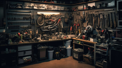 Interior garage with mechanic tools