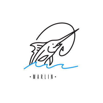 Marlin fish minimalist line art icon logo illustration