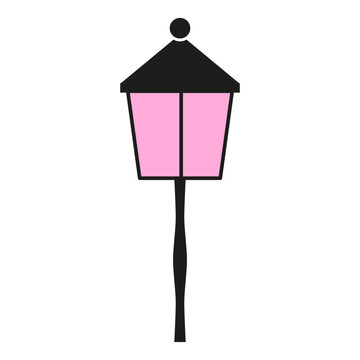 Lamp icon. Street lamp icon. Pink street lamp. Vector illustration. EPS 10.
