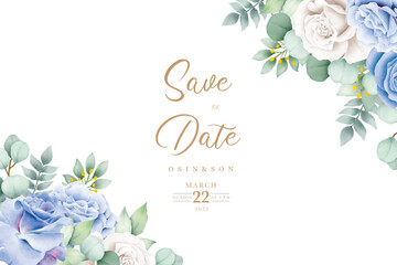 elegant wedding invitation card with blue flowers 