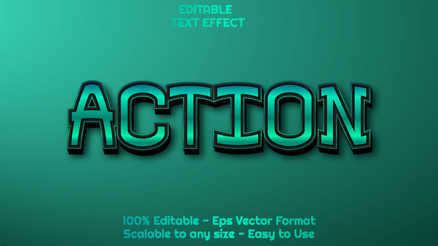 3d green action text effect, editable text style