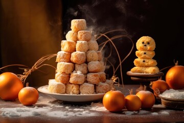 Sweet croquembush desserts in the form of a Christmas tree and a snowman. Christmas Recipes
