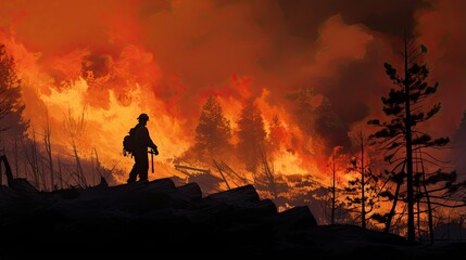 Illustration of heat and billowing smoke of a raging forest fire.