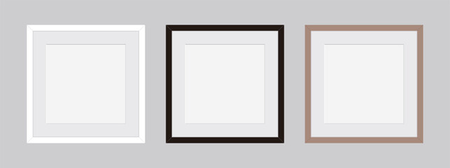 Wood frame mock-up illustration set. Colors are black, white and brown. Use photos and drawings by putting them in the blank space.
