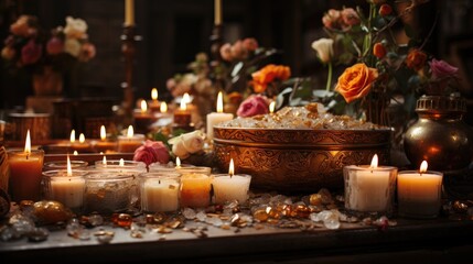 Image capturing the serenity of a candle-lit altar.