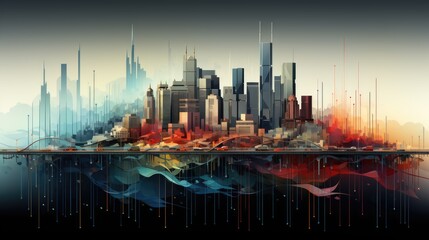 Obraz premium Illustration of an abstract city with skyscrapers on a light background.