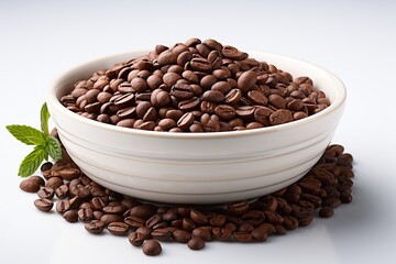 Fototapeta premium Bowl of ground coffee and beans isolated on white background