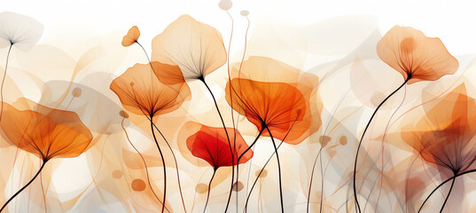 Autumnal Bliss, Abstract Floral Textures and Organic Lines on White Background