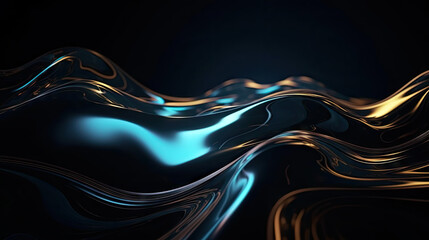 Abstract glowing liquid flowing on dark background. Modern shiny pattern. Futuristic technology concept. Created with Generative AI Technology
