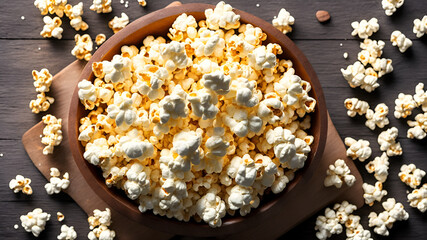 Obraz na płótnie Canvas Delicious hot popped popcorn, perfect for accompanying an amazing movie. Generated by AI