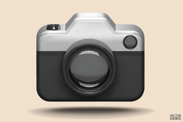 Photo camera with lens. Camera icon. Modern simple snapshot photography sign. 3d vector illustration.