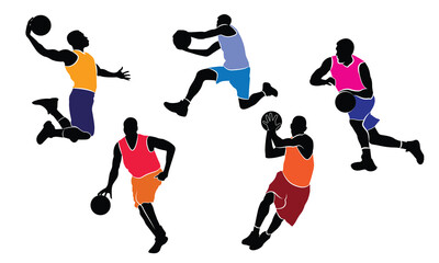 Fototapeta na wymiar Basketball Player. basketball players isolated vector illustration. slamdunk style basketball player silhouette vector illustration. Good for sport graphic resources.