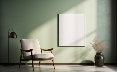 ベッドルームのインテリア背景のモックアップフレーム Mockup frame in bedroom interior background, room in light pastel colors Generative AI