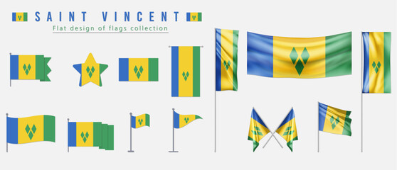 Saint Vincent flag set, flat design of flags collection