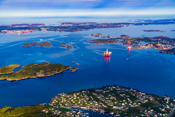 View from airplane to drill platform, Norway