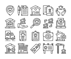 Set of Real Estate Doodle Icons, Line Style
