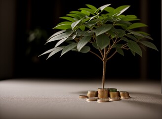Fototapeta na wymiar Growing Wealth: A Potted Plant on a Stack of Coins
