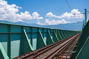 Obraz premium 鉄橋のある風景 安曇野市