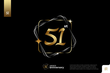 Gold number 51 logo icon design on black background, 51st birthday logo number, anniversary 51