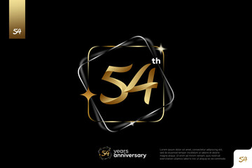 Gold number 54 logo icon design on black background, 54th birthday logo number, anniversary 54