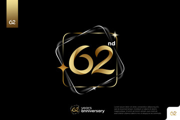 Gold number 62 logo icon design on black background, 62nd birthday logo number, anniversary 62