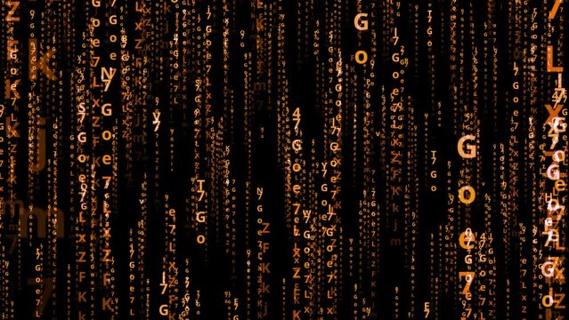 AI appearance inside digital cyberspace dynamic background. Big Data Transformation. Code and alphabet flow through technology space. Artificial Intelligence Digital matrix particles and security.