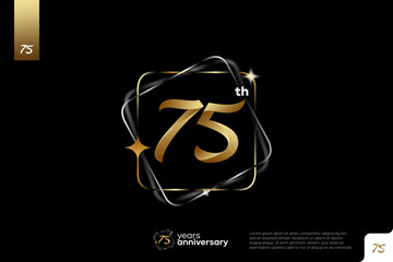 Gold number 75 logo icon design on black background, 75th birthday logo number, anniversary 75