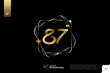 Gold number 87 logo icon design on black background, 87th birthday logo number, anniversary 87