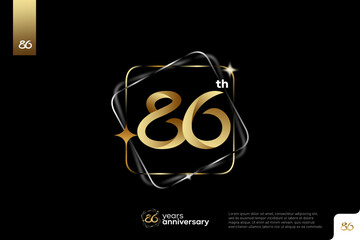 Gold number 86 logo icon design on black background, 86th birthday logo number, anniversary 86