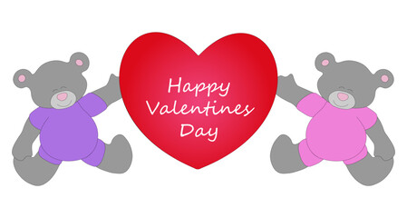 Valentine’s Day card with gray teddy bears, vector illustration, eps 10