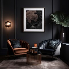 Living room dark with frame in the wall dark