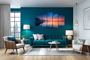 Modern contemporary simple minimalist modern cozy, comfortable, colorful artistic and elegant living room for house and apartment, very good interior. Generative AI technology.