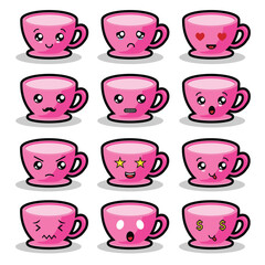 Pink cup of tea character mascot illustration