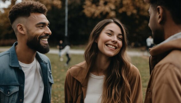Smiling young woman in polyamorous relationship ENM concept
