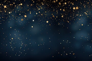 gold star glitter on a dark blue or navy background with golden sparkling circles. - obrazy, fototapety, plakaty