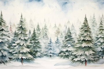 Watercolor illustration of a winter forest